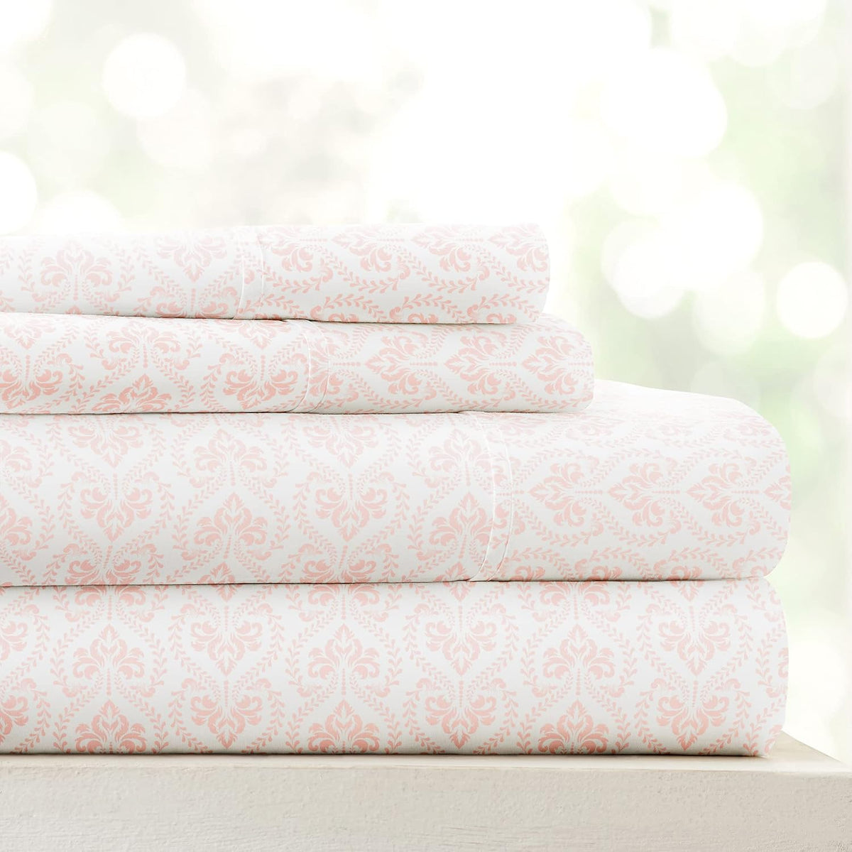 Patterned Microfiber Full Sheet Set 4 Piece – Oeko-TEX Certified Ultra Soft & Wrinkle-Free - 16" Deep Pocket Sheets - Easy Care Full Size - Classic in Pink