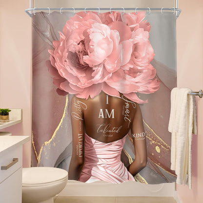 Pink Black Shower Curtain 60Wx72H Girl Abstract Marble for Bathroom