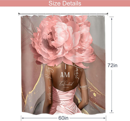 Pink Black Shower Curtain 60Wx72H Girl Abstract Marble for Bathroom