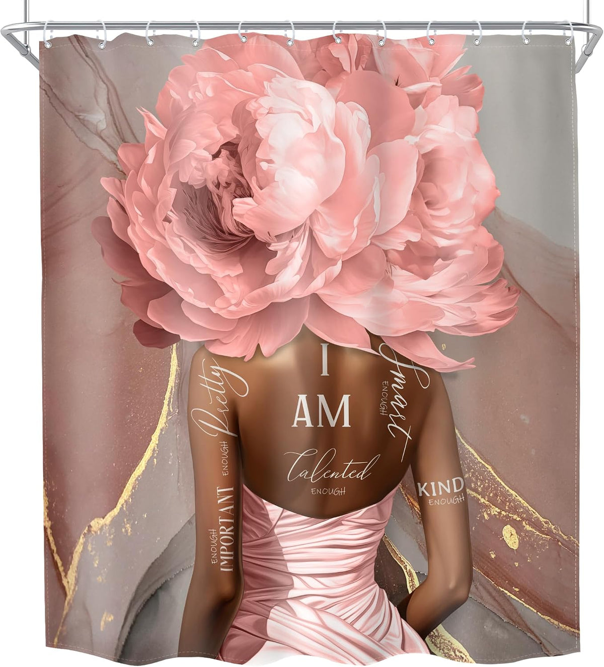 Pink Black Shower Curtain 60Wx72H Girl Abstract Marble for Bathroom