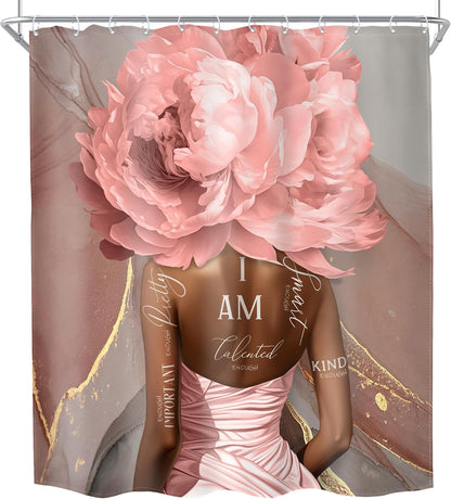 Pink Black Shower Curtain 60Wx72H Girl Abstract Marble for Bathroom