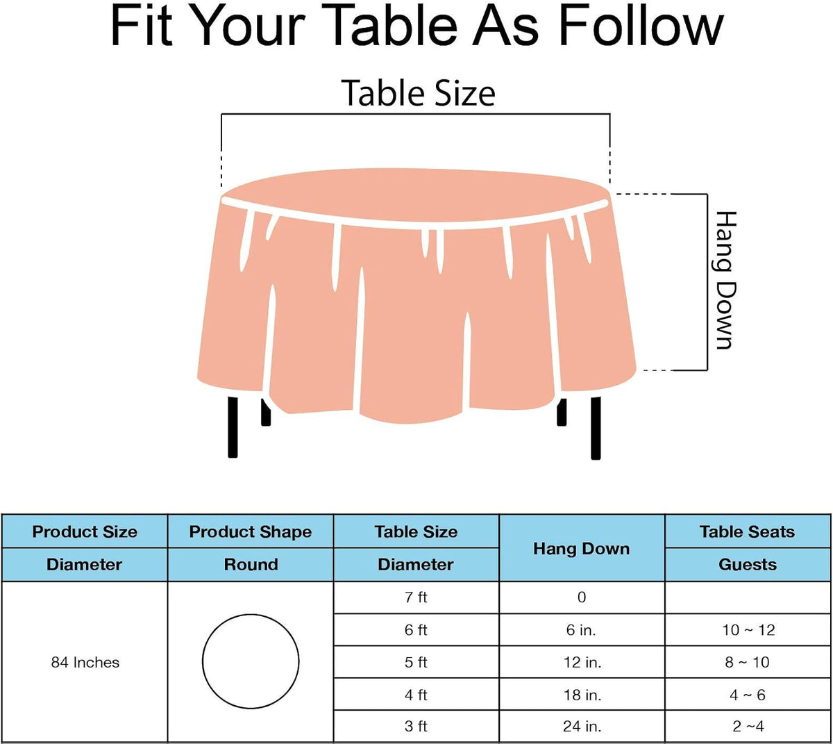 Peach Plastic Tablecloths 2 Pack Rose Gold Disposable Table Covers 84 Inch Circle Bridal Shower Party Tablecovers PEVA Table Cloths for BBQ Picnic Birthday Wedding Parties and 6 ft Round Table Use