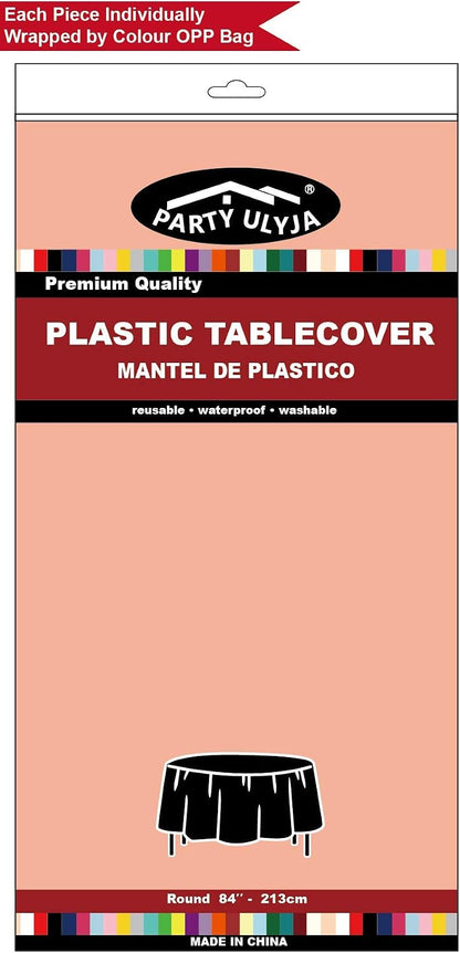 Peach Plastic Tablecloths 2 Pack Rose Gold Disposable Table Covers 84 Inch Circle Bridal Shower Party Tablecovers PEVA Table Cloths for BBQ Picnic Birthday Wedding Parties and 6 ft Round Table Use
