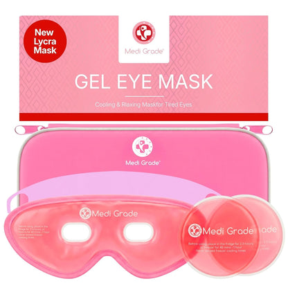 Cooling Gel Eye Mask for Puffy Eyes, Pink Set – Reusable Gel Eye Mask and Cooling Eye Pads with Thermo-Bag for Dark Circles and Morning/Night Skincare Routine – Reversible Cold Eye Mask