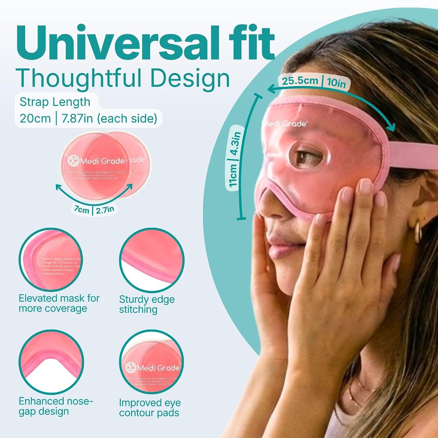 Cooling Gel Eye Mask for Puffy Eyes, Pink Set – Reusable Gel Eye Mask and Cooling Eye Pads with Thermo-Bag for Dark Circles and Morning/Night Skincare Routine – Reversible Cold Eye Mask