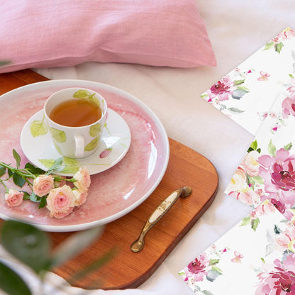50 Pcs Floral Paper Napkins Watercolor Pink Flower Disposable Cocktail Napkins Spring Luncheon Dinner Napkins for Wedding Bridal Baby Shower Party Birthday，6.5"*6.5"