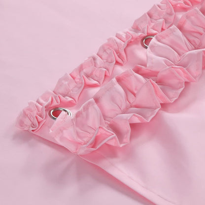 Ruffle Shower Curtain, Pink Long Stall Fabric Shower Curtain with Handmade Ruffles, Farmhouse Chic Bath Small Curtains, 54" W x 78" H