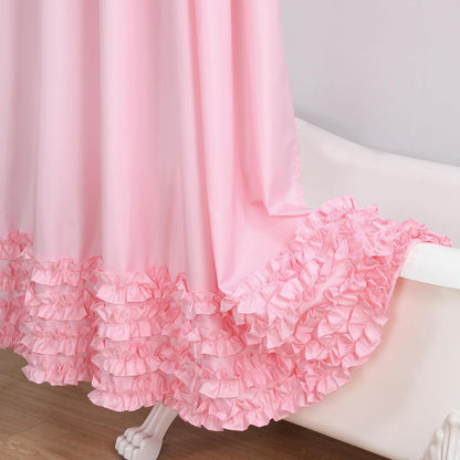 Ruffle Shower Curtain, Pink Long Stall Fabric Shower Curtain with Handmade Ruffles, Farmhouse Chic Bath Small Curtains, 54" W x 78" H