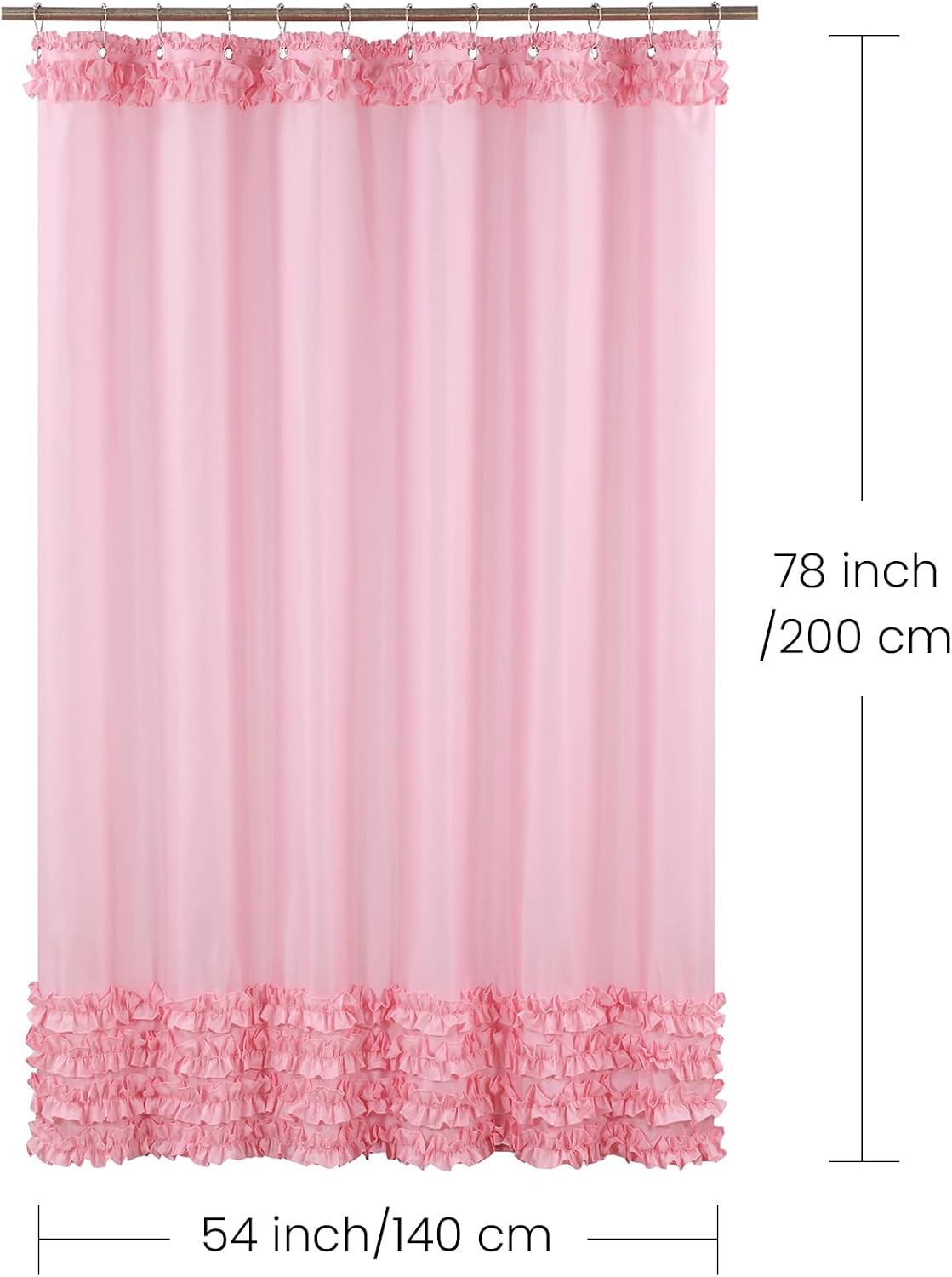 Ruffle Shower Curtain, Pink Long Stall Fabric Shower Curtain with Handmade Ruffles, Farmhouse Chic Bath Small Curtains, 54" W x 78" H