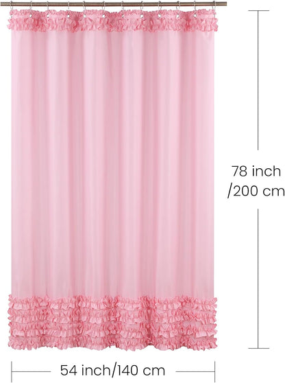Ruffle Shower Curtain, Pink Long Stall Fabric Shower Curtain with Handmade Ruffles, Farmhouse Chic Bath Small Curtains, 54" W x 78" H