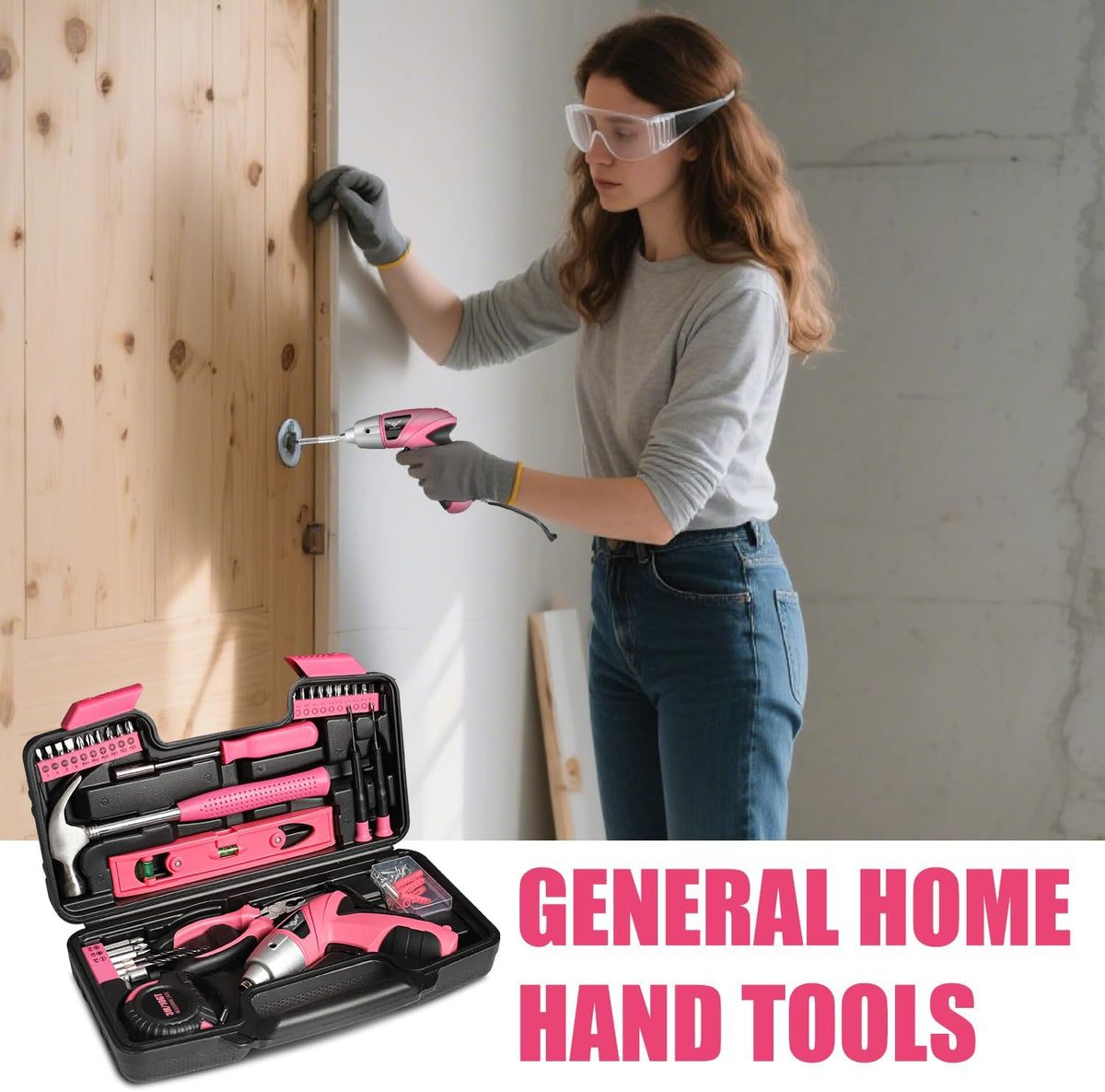 Pink 3.6V USB Cordless Electric Screwdriver & Household Tool Kit