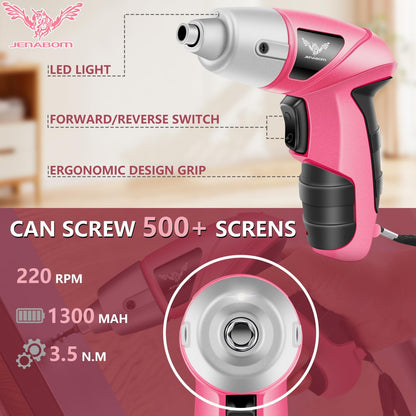 Pink 3.6V USB Cordless Electric Screwdriver & Household Tool Kit