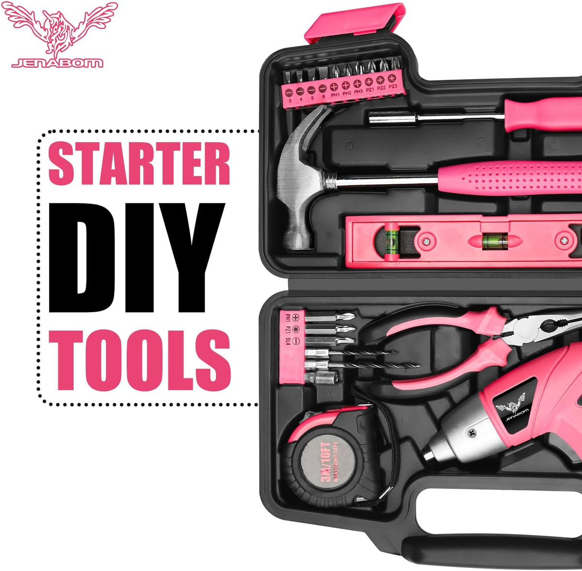 Pink 3.6V USB Cordless Electric Screwdriver & Household Tool Kit