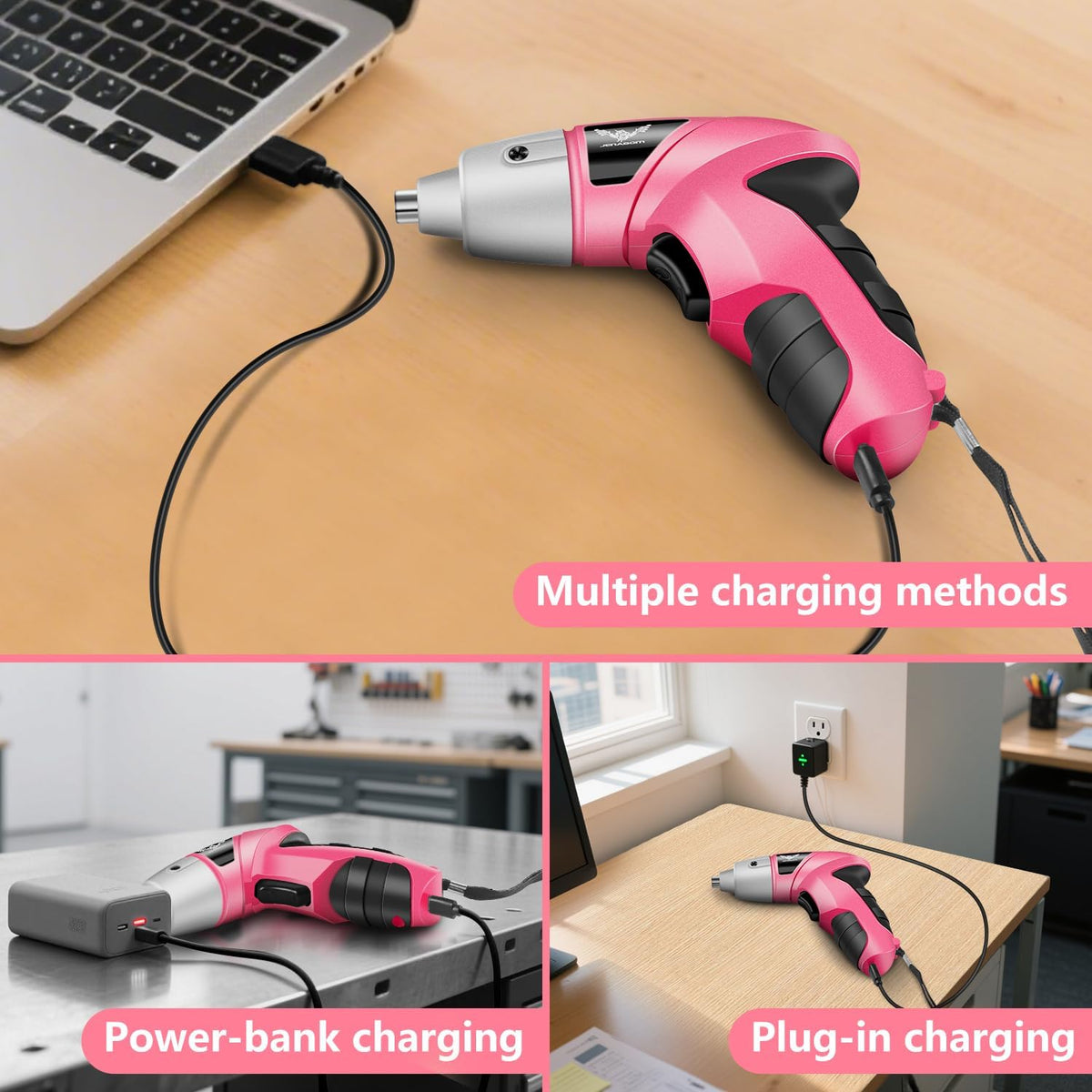 Pink 3.6V USB Cordless Electric Screwdriver & Household Tool Kit
