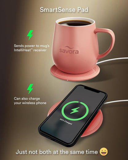 12oz IntelliHeat™ Coffee Mug | Barista’s Choice | Exclusive Wireless SmartSense Pad | Maintains Perfect 135°F | Hand-Crafted Ceramic Mug & Lid | Great for Tea Drinkers | Backed for Life - Pink