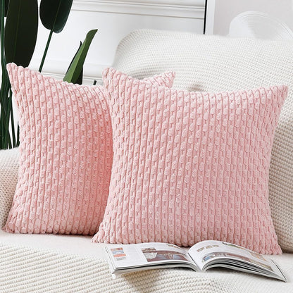 Pack of 2 Corduroy Decorative Throw Pillow Covers 20x20 Inch Light Pink Soft Boho Striped Couch Throw Pillows for Bed Pillowcases for Sofa Livingroom Home Decor