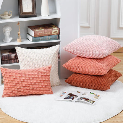 Pack of 2 Corduroy Decorative Throw Pillow Covers 20x20 Inch Light Pink Soft Boho Striped Couch Throw Pillows for Bed Pillowcases for Sofa Livingroom Home Decor