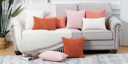 Pack of 2 Corduroy Decorative Throw Pillow Covers 20x20 Inch Light Pink Soft Boho Striped Couch Throw Pillows for Bed Pillowcases for Sofa Livingroom Home Decor