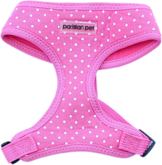 Pink Polka Dots Dog Harness - Breathable Mesh No Pull Puppy Harness with D Ring - Adjustable Freedom Harnesses for Dogs - Soft Padded Step-in Pet Vest - Dog Vests for Medium Dogs Girls