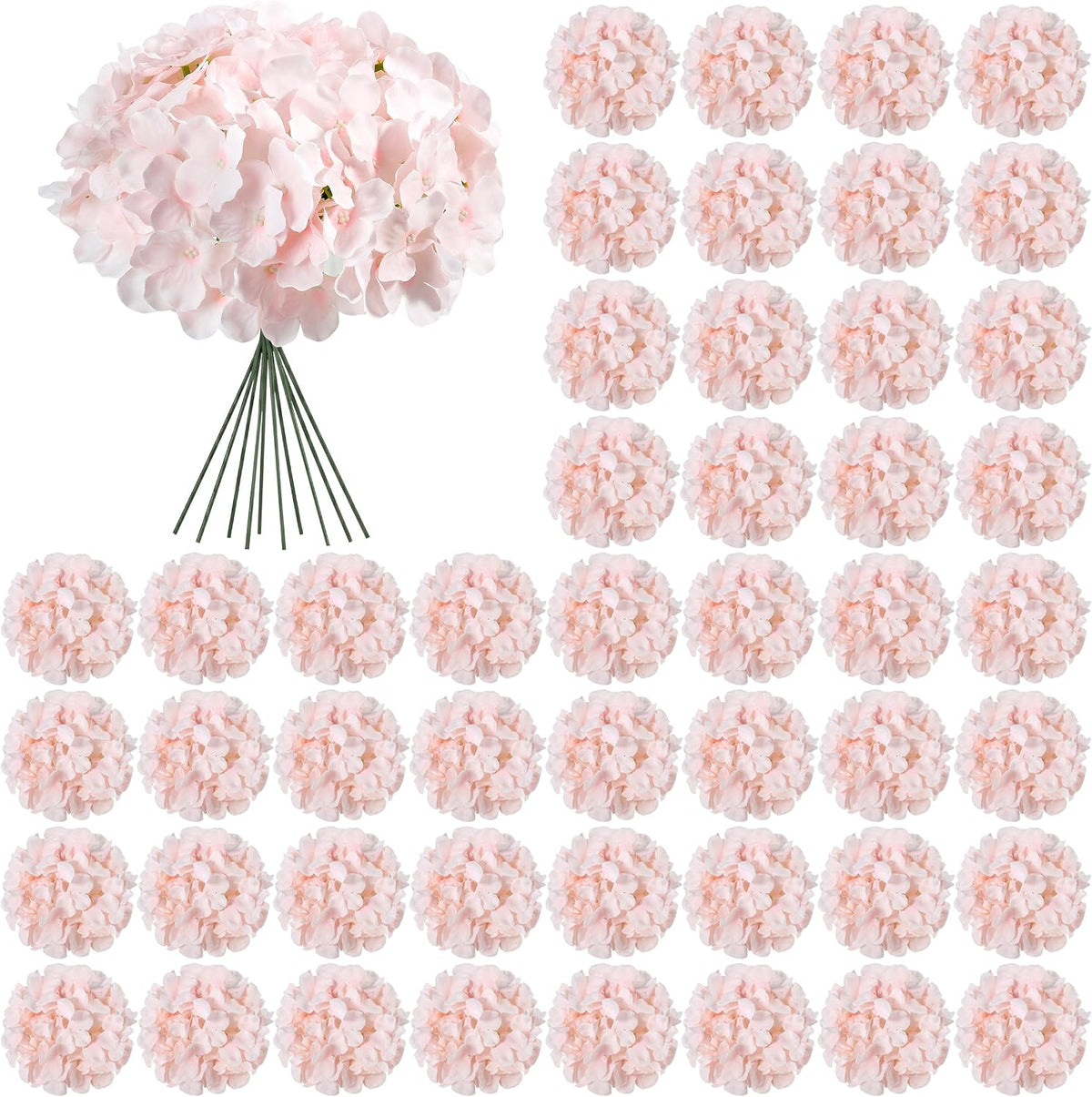 64Pcs Pink Hydrangea Artificial Flowers Bulk, Silk Hydrangeas
