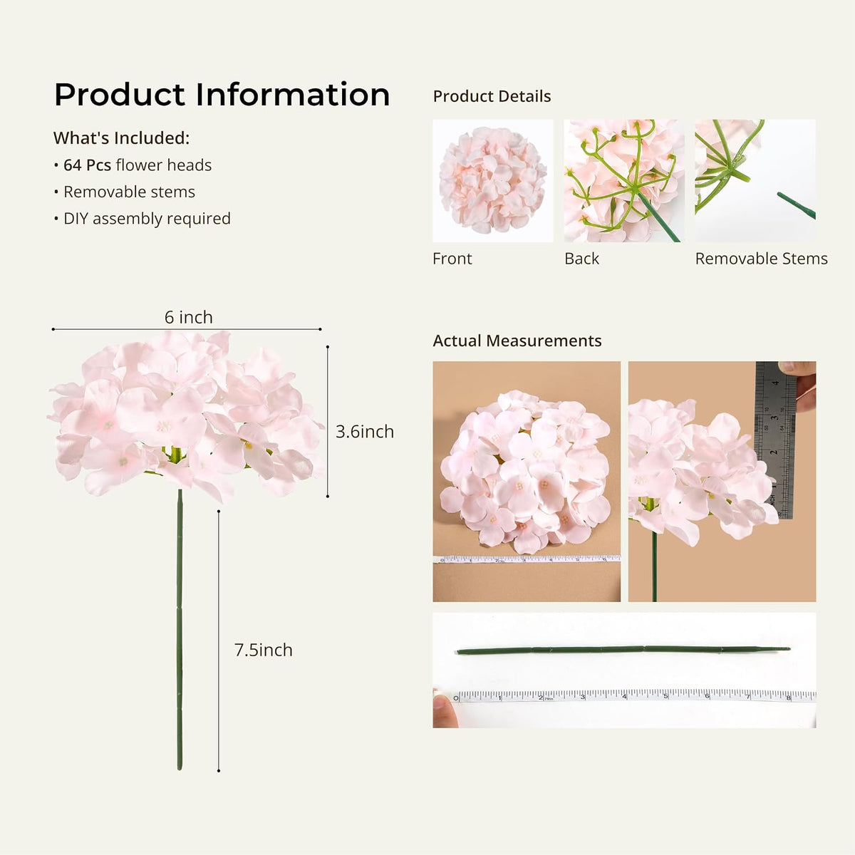 64Pcs Pink Hydrangea Artificial Flowers Bulk, Silk Hydrangeas