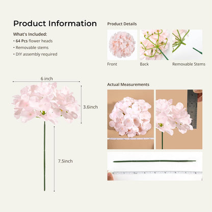 64Pcs Pink Hydrangea Artificial Flowers Bulk, Silk Hydrangeas
