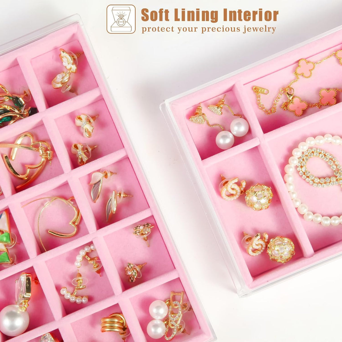 Earring Organizer, Acrylic Jewelry Box with 5 Drawers for Women, Pink