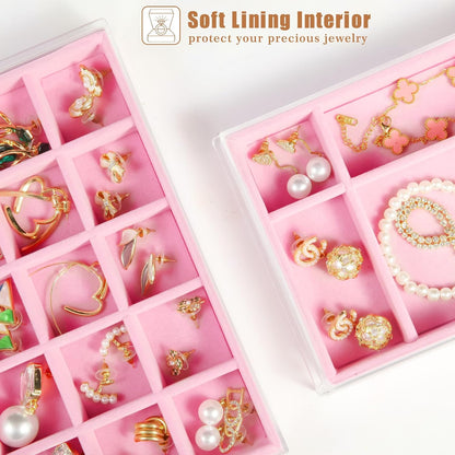 Earring Organizer, Acrylic Jewelry Box with 5 Drawers for Women, Pink