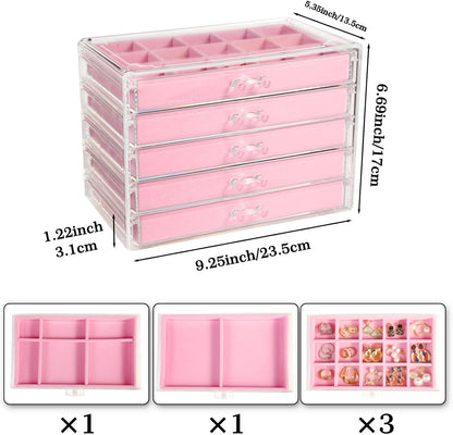 Earring Organizer, Acrylic Jewelry Box with 5 Drawers for Women, Pink