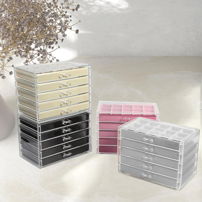 Earring Organizer, Acrylic Jewelry Box with 5 Drawers for Women, Pink