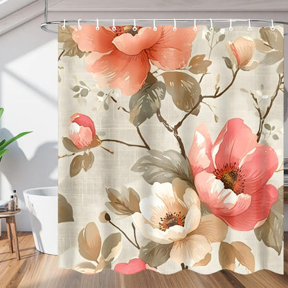 Peach Blossom Flower Shower Curtain 72x72 inch Cloth Shower Curtains for Bathroom Waterproof Curtains with 12 Hooks Modern Fabric Bath Curtain Cloth for Bathtub Home Decor Gift