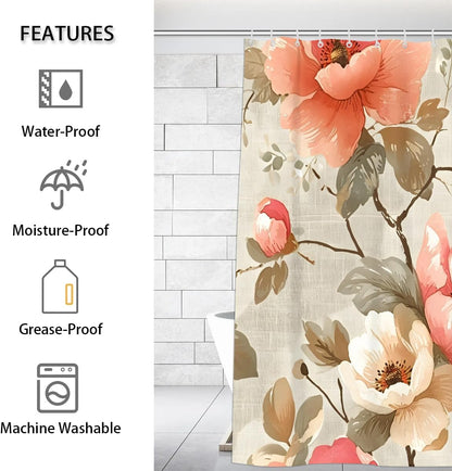 Peach Blossom Flower Shower Curtain 72x72 inch Cloth Shower Curtains for Bathroom Waterproof Curtains with 12 Hooks Modern Fabric Bath Curtain Cloth for Bathtub Home Decor Gift