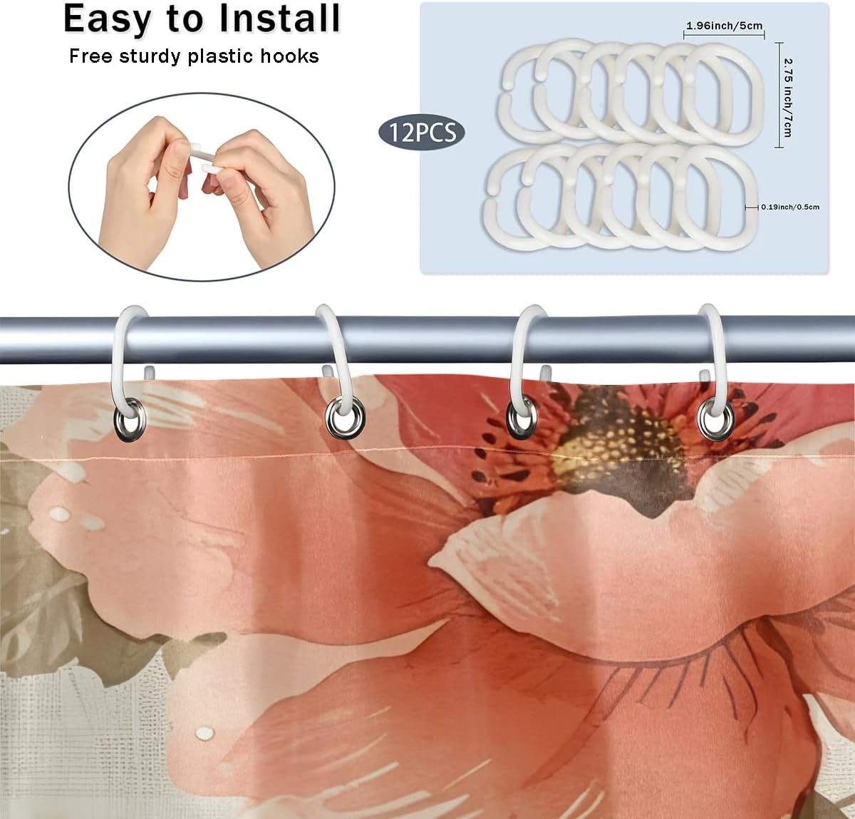 Peach Blossom Flower Shower Curtain 72x72 inch Cloth Shower Curtains for Bathroom Waterproof Curtains with 12 Hooks Modern Fabric Bath Curtain Cloth for Bathtub Home Decor Gift