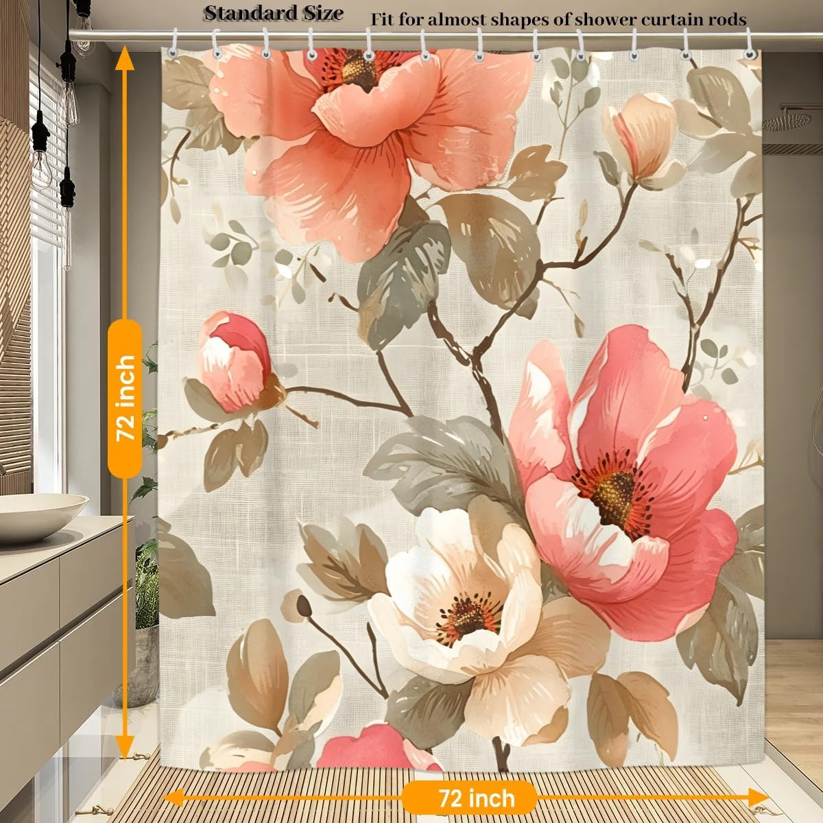 Peach Blossom Flower Shower Curtain 72x72 inch Cloth Shower Curtains for Bathroom Waterproof Curtains with 12 Hooks Modern Fabric Bath Curtain Cloth for Bathtub Home Decor Gift