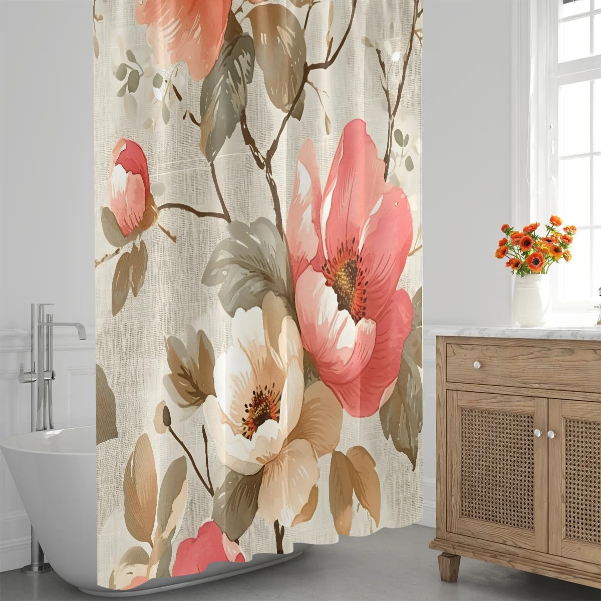 Peach Blossom Flower Shower Curtain 72x72 inch Cloth Shower Curtains for Bathroom Waterproof Curtains with 12 Hooks Modern Fabric Bath Curtain Cloth for Bathtub Home Decor Gift