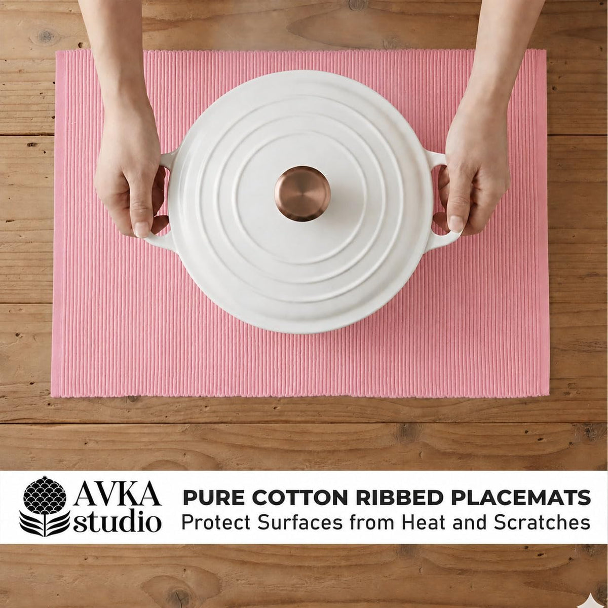 100% Cotton Ribbed Placemats - Set of 6-13 x 19 Inches - Dull Pink - Everyday Basic Cloth Table Mats - Thick Construction, Washable & Reusable Cloth Place Mats