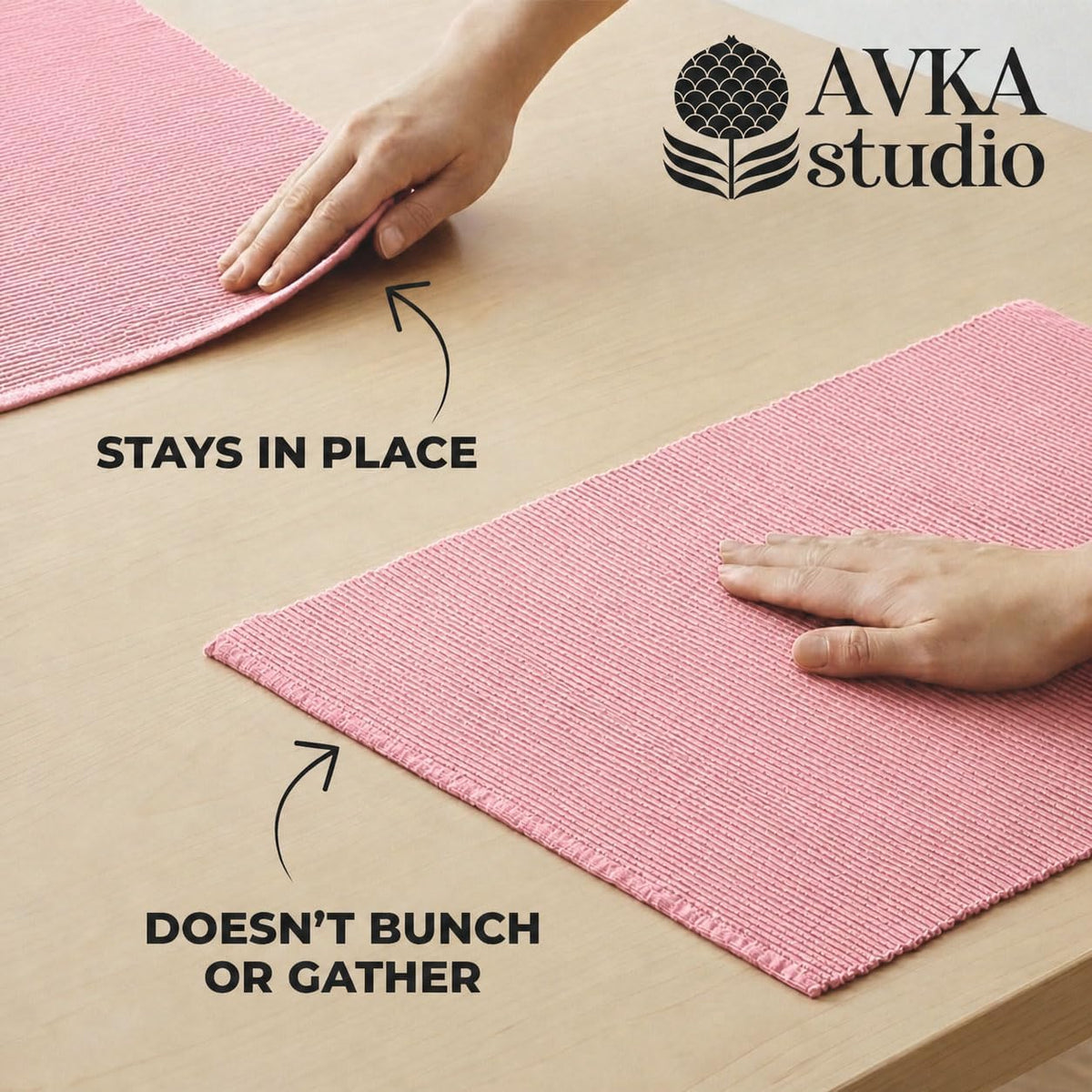 100% Cotton Ribbed Placemats - Set of 6-13 x 19 Inches - Dull Pink - Everyday Basic Cloth Table Mats - Thick Construction, Washable & Reusable Cloth Place Mats