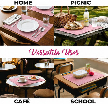 100% Cotton Ribbed Placemats - Set of 6-13 x 19 Inches - Dull Pink - Everyday Basic Cloth Table Mats - Thick Construction, Washable & Reusable Cloth Place Mats
