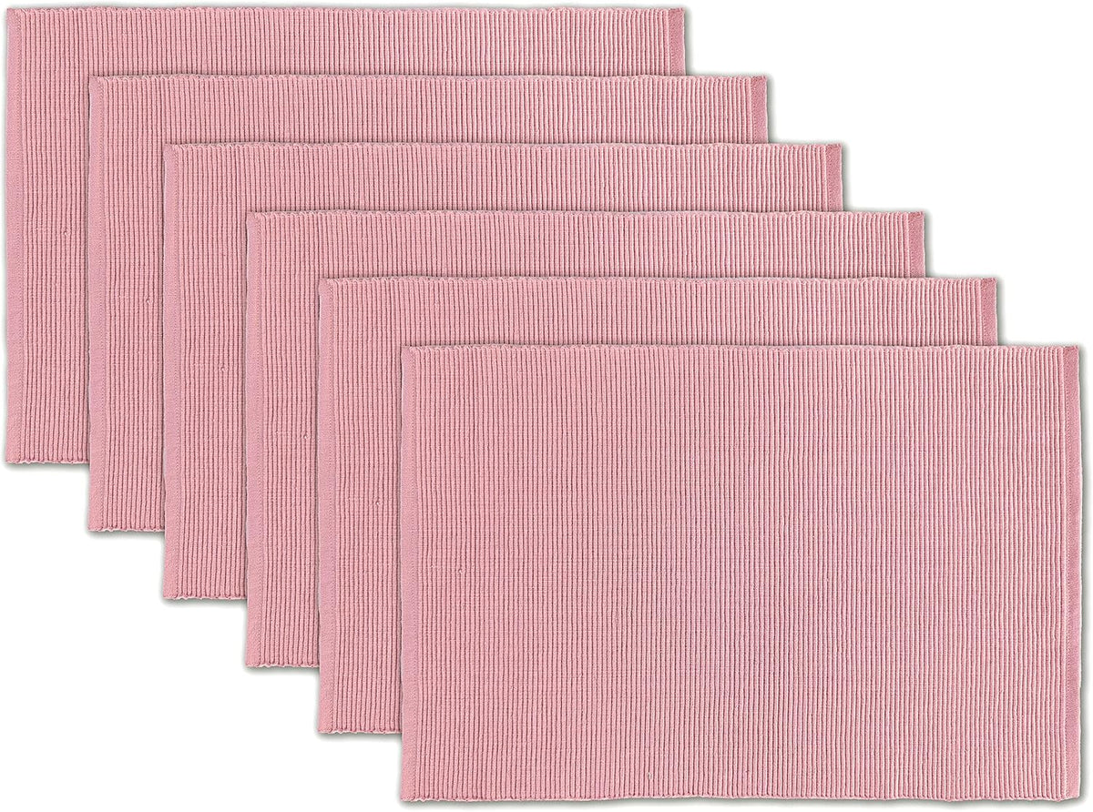 100% Cotton Ribbed Placemats - Set of 6-13 x 19 Inches - Dull Pink - Everyday Basic Cloth Table Mats - Thick Construction, Washable & Reusable Cloth Place Mats