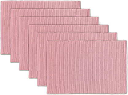 100% Cotton Ribbed Placemats - Set of 6-13 x 19 Inches - Dull Pink - Everyday Basic Cloth Table Mats - Thick Construction, Washable & Reusable Cloth Place Mats
