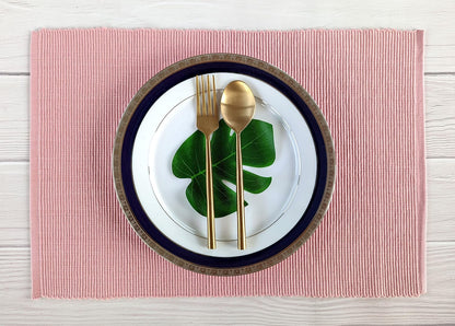 100% Cotton Ribbed Placemats - Set of 6-13 x 19 Inches - Dull Pink - Everyday Basic Cloth Table Mats - Thick Construction, Washable & Reusable Cloth Place Mats