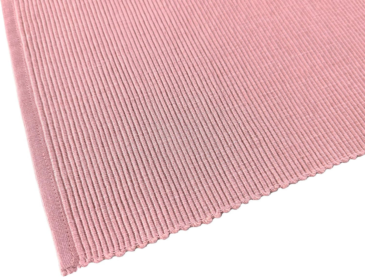 100% Cotton Ribbed Placemats - Set of 6-13 x 19 Inches - Dull Pink - Everyday Basic Cloth Table Mats - Thick Construction, Washable & Reusable Cloth Place Mats