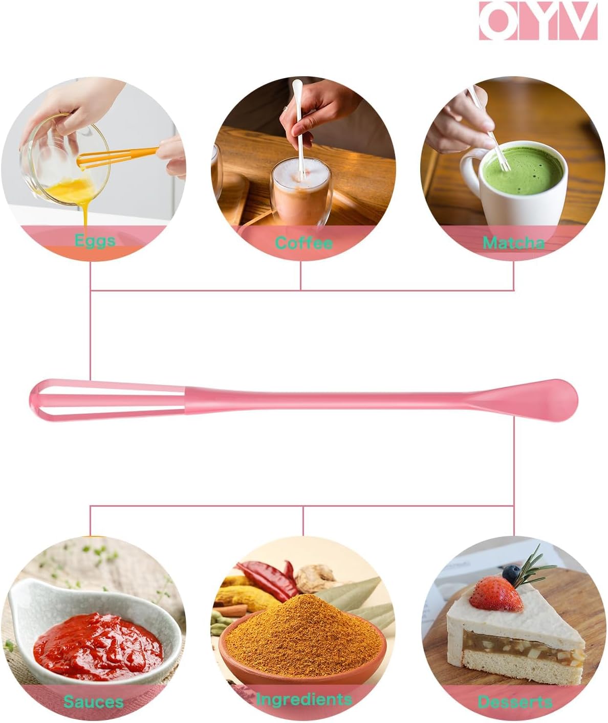 Fresh Spring & Summer Colors 2-In-1 Mini Whisk and Spoon, Set of 3