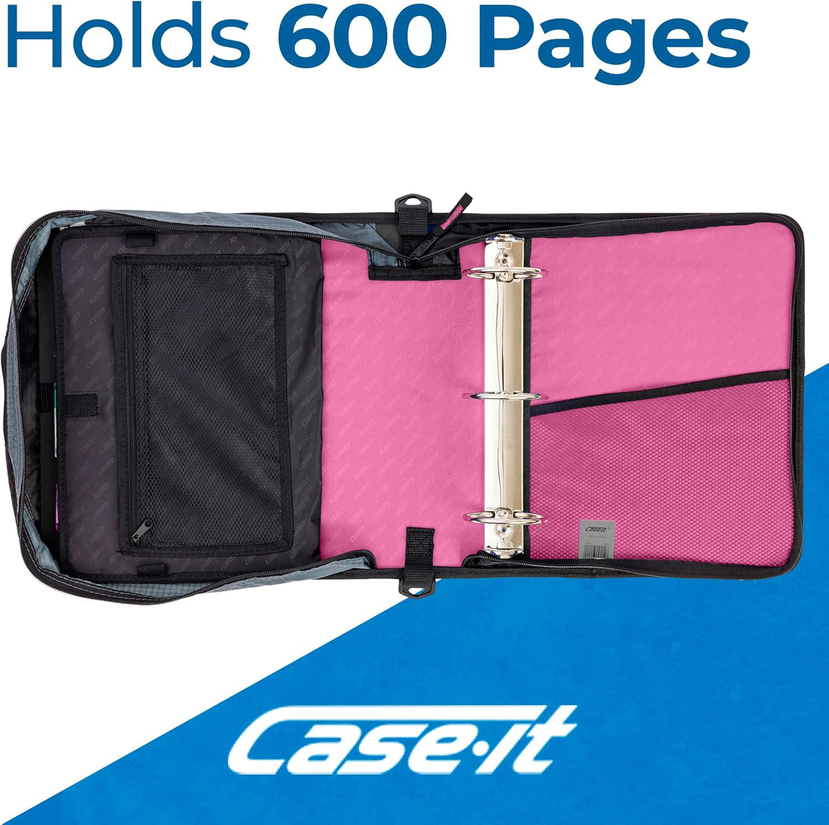 School Zipper Binder | 3" O-Rings | 600-Sheet | D-146 Light Pink
