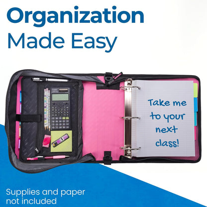 School Zipper Binder | 3" O-Rings | 600-Sheet | D-146 Light Pink