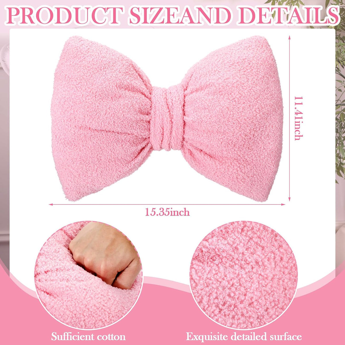 2 Pcs Pink Bow Throw Pillows Decorative, 15.35" x 11.4"