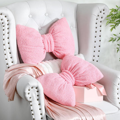 2 Pcs Pink Bow Throw Pillows Decorative, 15.35" x 11.4"