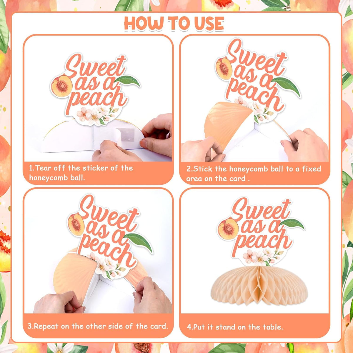 Peach Baby Shower Decorations Set, A Sweet Little Peach Is on the Way Banner, Sweet as a Peaches Honeycomb Centerpieces, Hanging Swirls Décor for Baby Girl Celebration