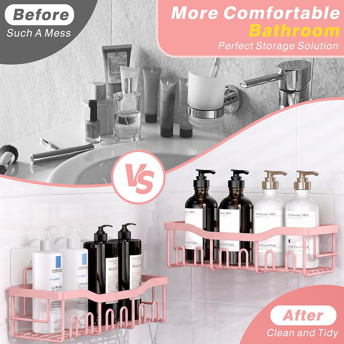 5-Pack Rustproof Stainless Steel Shower Caddy – No Drill Adhesive Bathroom Organizer with Large Capacity, Spacious Shower Shelves for Inside Shower, Kitchen & Home Decor Storage-XL Size