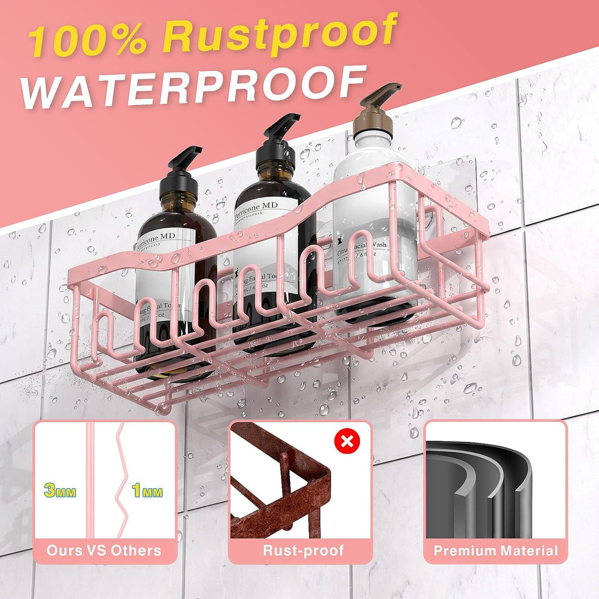 5-Pack Rustproof Stainless Steel Shower Caddy – No Drill Adhesive Bathroom Organizer with Large Capacity, Spacious Shower Shelves for Inside Shower, Kitchen & Home Decor Storage-XL Size